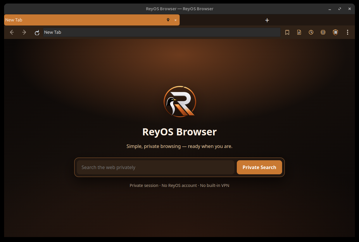 ReyOS Browser window open to the ReyOS start page