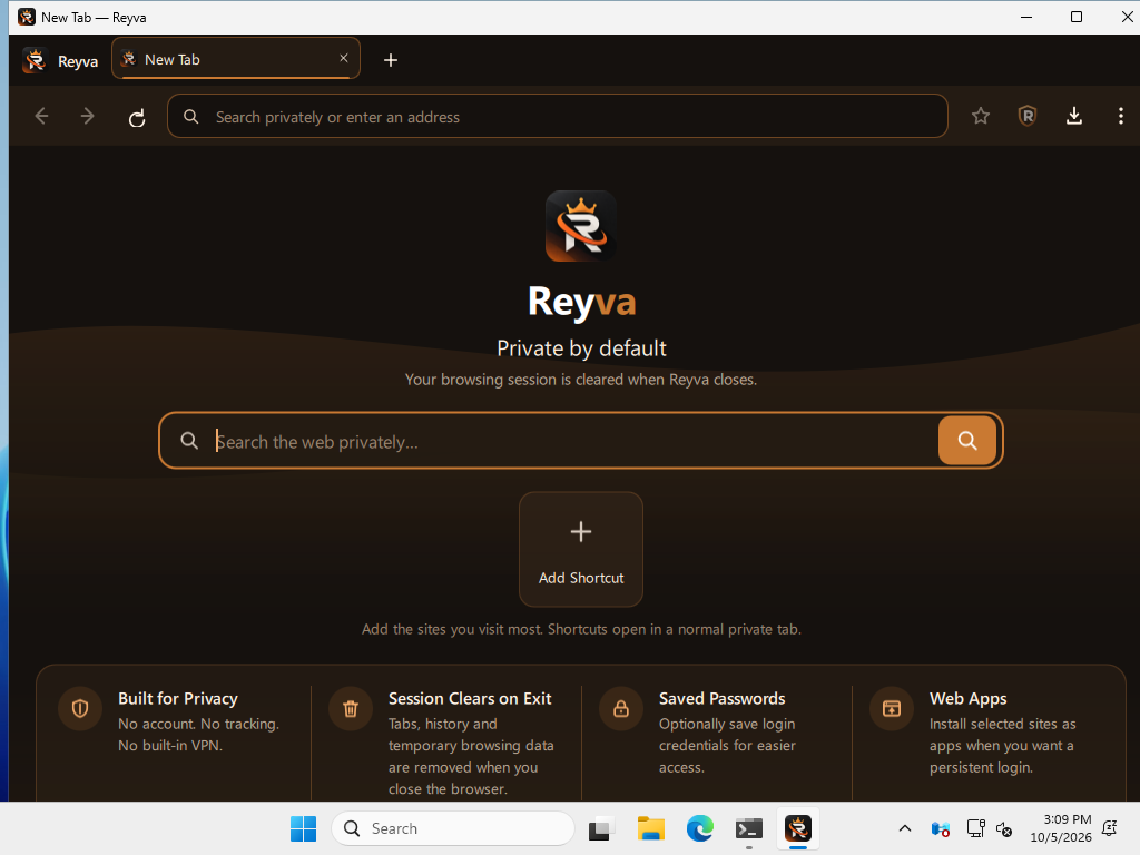 Reyva's New Tab page running on Windows
