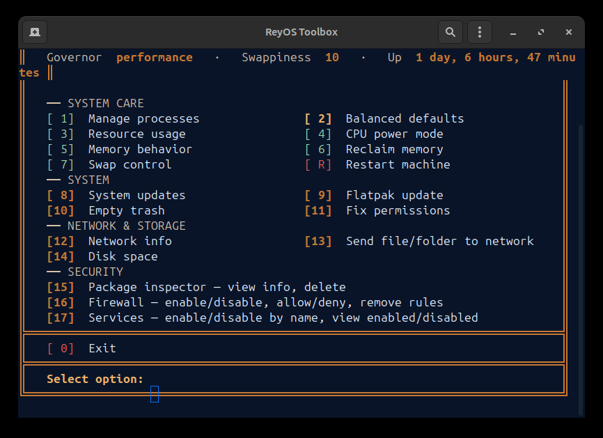 ReyOS Toolbox terminal window